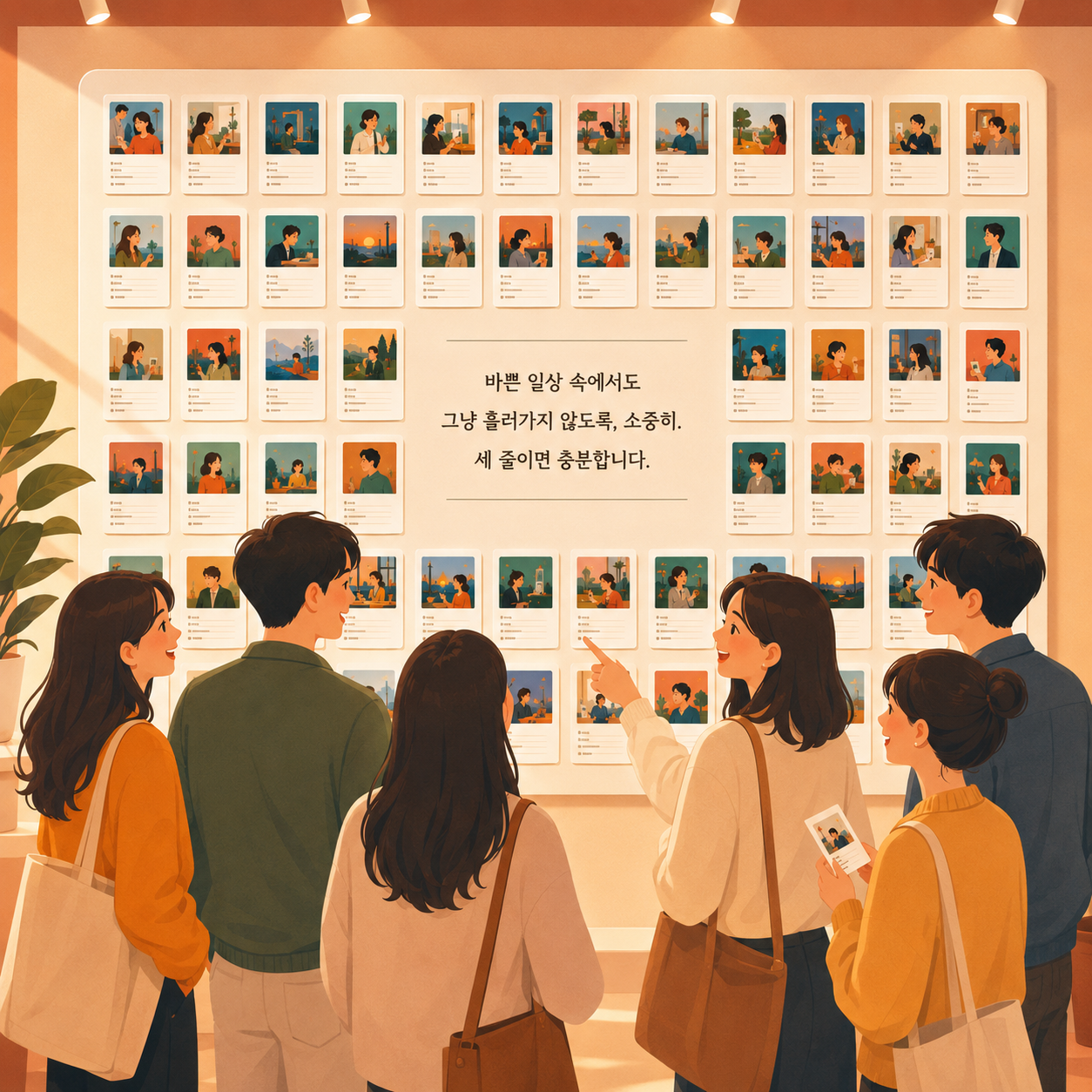 세줄기록 전시 벽